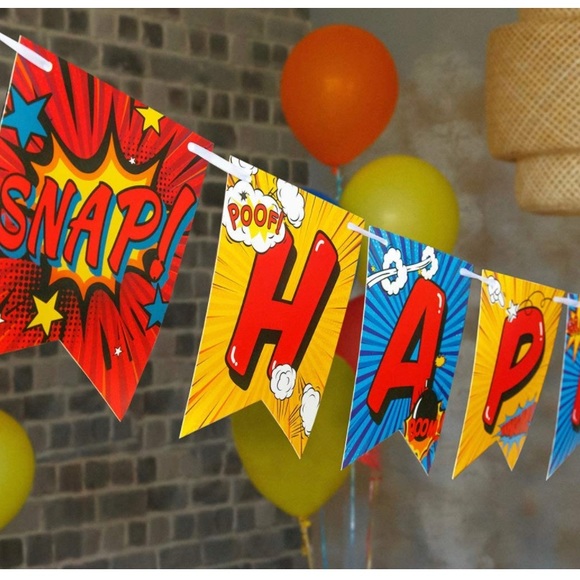 💥HP💥 NEW Super Hero Birthday Banner - Pop-Art, SNAP, BOOM, CRUSH, WHAM, POW - Picture 3 of 6